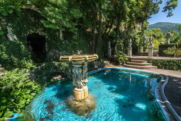 The beautiful Scherrer Park in Morcote, full of exquisite subtropical flora on the lakefront of Lugano Lake, Switzerland