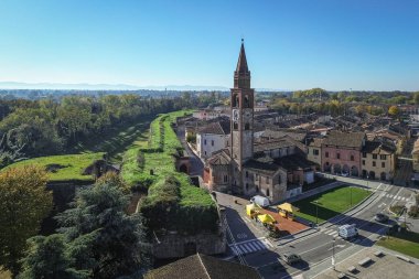 Aerial view of Pizzighettone, a picturesque small town located on the Adda river in Cremona province, Lombardy, Italy