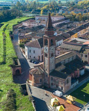 Aerial view of Pizzighettone, a picturesque small town located on the Adda river in Cremona province, Lombardy, Italy