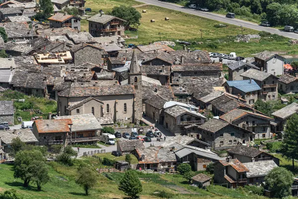 Aerial view of Bonneval-Sur-Arc located in Savoie region near Iseran Pass, France