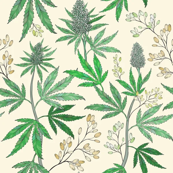 Handgezeichnetes Cannabis Hinterlässt Einen Nahtlosen Hintergrund Marihuana Skizze Zeichnet Nahtloses — Stockvektor