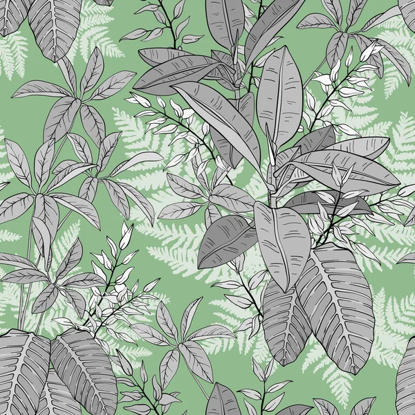 Ficus Palmbladeren Tropische Planten Naadloos Patroon Tropisch Gebladerte Tak Groene — Stockvector