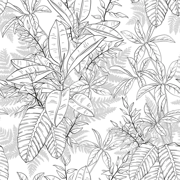 Ficus Palmblätter Und Tropische Pflanzen Nahtlose Muster Tropisches Laub Zweige Stockillustration