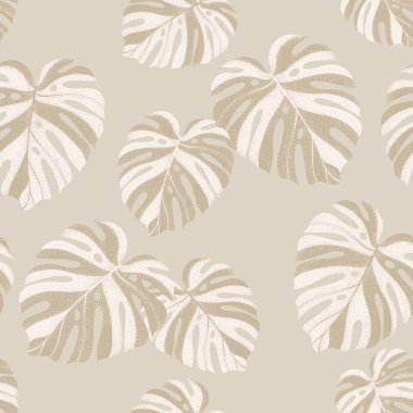 Soyut geometrik, asgari noktalı doğal şekiller. Tropikal canavar yapraklarıyla modern kusursuz desen. Vektör illüstrasyonu