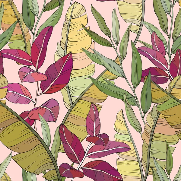 Patrón Sin Costura Floral Hojas Eucalipto Plátano Ilustración Vectorial — Vector de stock