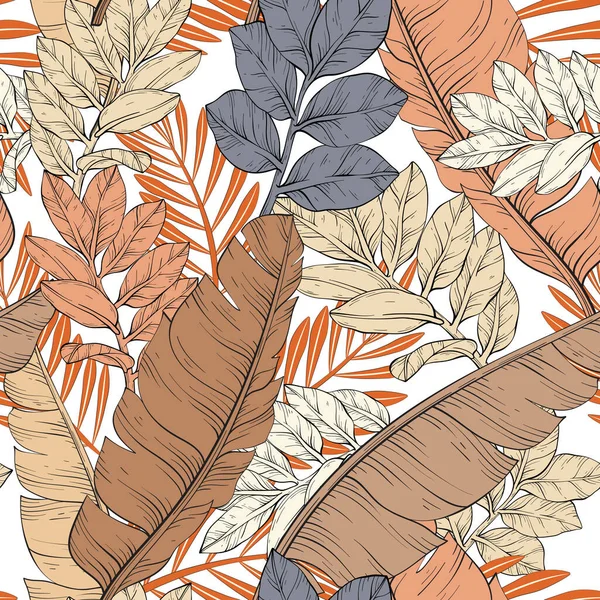 Muz Palmiyesi Orman Yaprakları Pürüzsüz Çiçek Deseni Vektör Çizimi — Stok Vektör