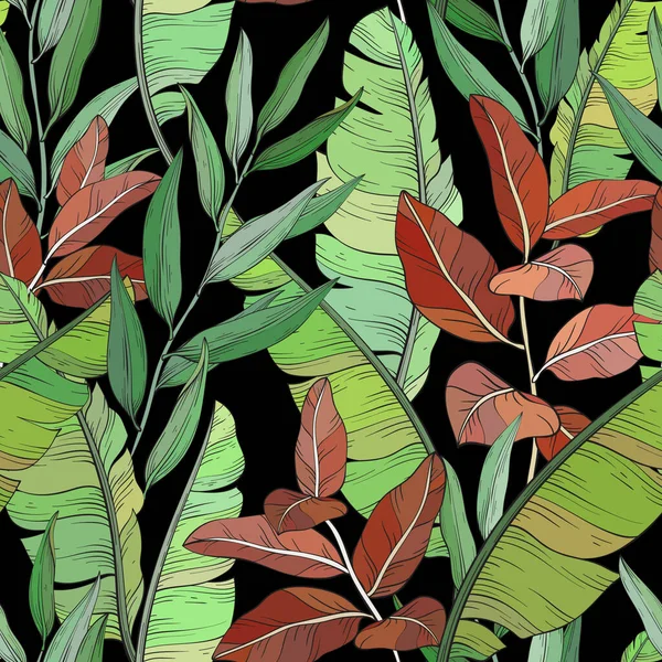 Patrón Sin Costura Botánica Hojas Tropicales Plátano Ilustración Vectorial — Archivo Imágenes Vectoriales