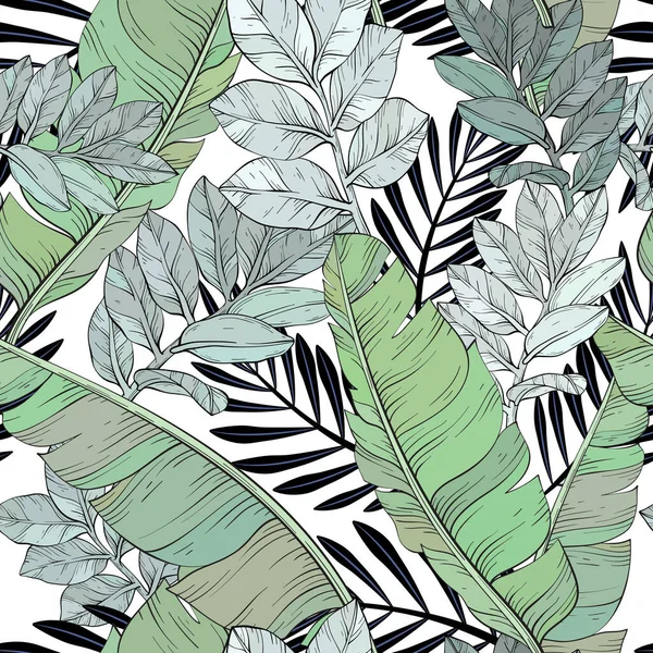 Muster Von Bananen Und Palmenblättern Tropischer Druck Vektorillustration — Stockvektor