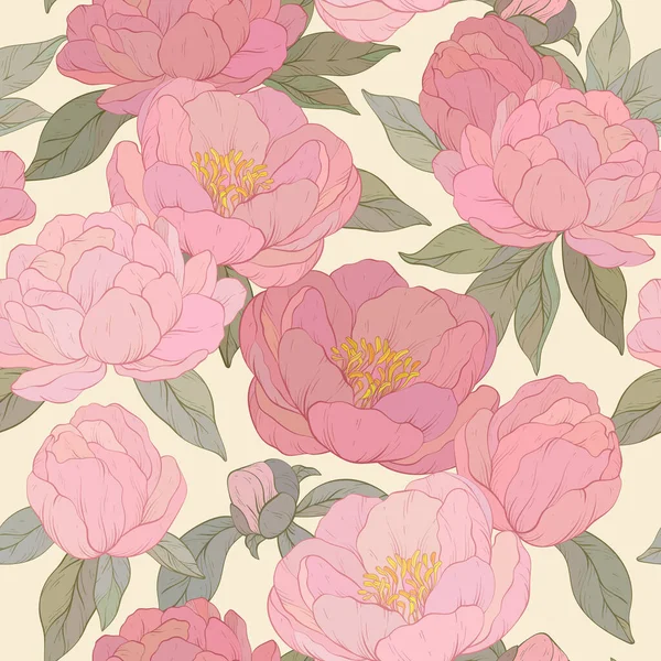 Floral Seamless Pattern Vintage Peony Design Hand Drawn Vector Illustration — Stock Vector