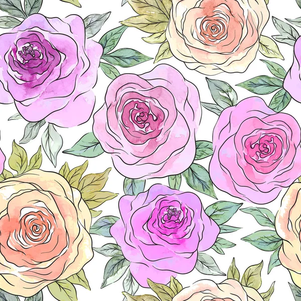 Padrão Rosas Rosa Vector Sem Costura Design Floral Romântico —  Vetores de Stock