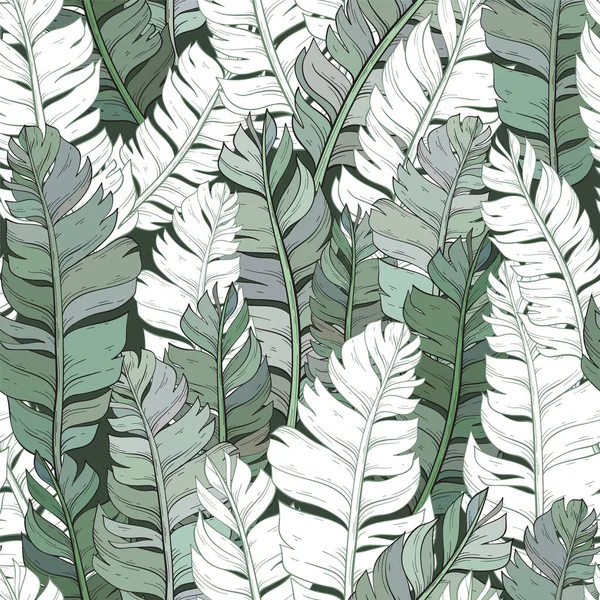 Тропический Рисунок Пальмовых Листьев Бесшовный Векторный Фон Листьев Джунглей — стоковый вектор