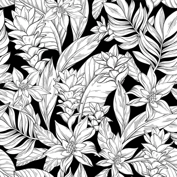 Umriss Nahtlosen Muster Von Hand Gezeichnet Alpinia Purpurata Ingwerblüte Tropische lizenzfreie Stockillustrationen