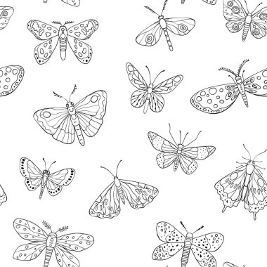 Karmaşık bir şekilde tasarlanmış kelebekler ve güveler çeşitli kanat modelleri ve sanatsal detaylar, vektör illüstrasyonları sergiliyor.