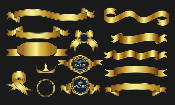 Kolekcja Złotych Elementów Wektorowych Pieczęci Medali Tarcz Płaszczy Odznak Transparentów — Wektor stockowy