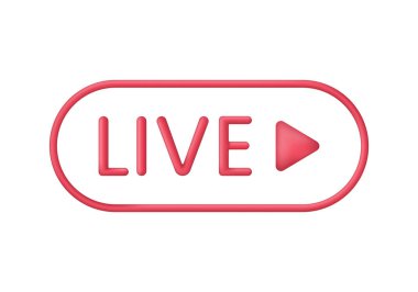 3D canlı yayın simgesi. Yayın, canlı yayın veya çevrimiçi yayın için düğme. Sosyal medya konsepti. Televizyon için şablon, çevrimiçi kanal, canlı flaş haber. 3d biçiminde modaya uygun ve modern vektör.