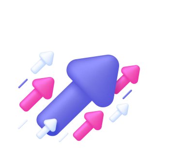 Büyüme başarısı üzerine 3 boyutlu oklar. Hedefler ve hedefe ulaşmak, büyüyen iş başarısı. Ok, iş stratejisinin başarısını göster. Yatırım ve finansal büyüme kavramı. 3d biçiminde vektör.