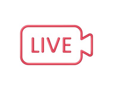 3D canlı yayın simgesi. Yayın, canlı yayın veya çevrimiçi yayın. Sosyal medya konsepti. Televizyon için şablon, çevrimiçi kanal, canlı flaş haber. 3d biçiminde modaya uygun ve modern vektör.
