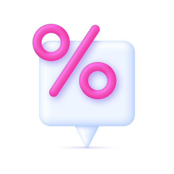 3D Percent icon on Speech Bubble. Promotion, discount, sale, percentage concept. Interest rate, finance, banking, credit and money sphere concept. Trendy and modern vector in 3d style.