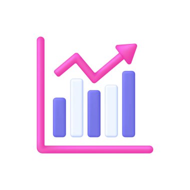 3D Growing bar graph illustration. Making goals and goal achievement, growth business success. Investment and financial growth concept. Modern vector in 3d style.