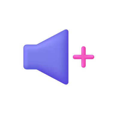 3B Cilt simgesi ve artı işareti. Ses ekle. Ses kontrol konsepti. 3d biçiminde modaya uygun ve modern vektör.