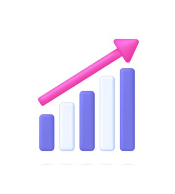 3D Growing bar graph illustration. Making goals and goal achievement, growth business success. Investment and financial growth concept. Modern vector in 3d style.