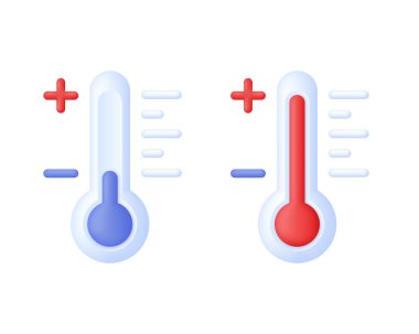 3D Thermometer icon. Meteorological thermometers measure heat and cold. Forecast, climate and meteorology icons. Temperature. Trendy and modern vector in 3d style.