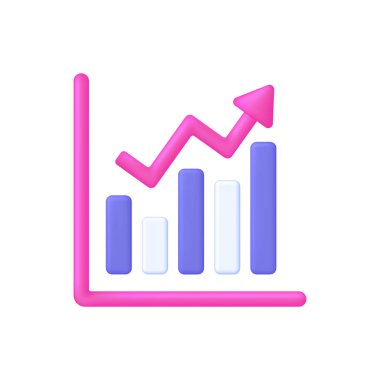 3D Growing bar graph illustration. Making goals and goal achievement, growth business success. Investment and financial growth concept. Modern vector in 3d style.