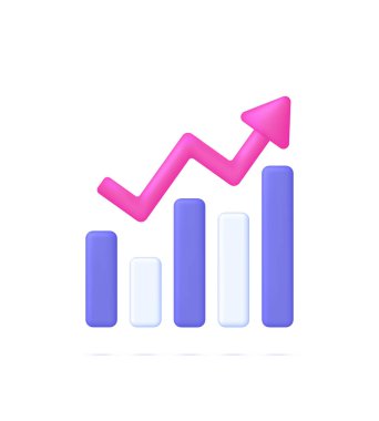 3D Growing bar graph illustration. Making goals and goal achievement, growth business success. Investment and financial growth concept. Modern vector in 3d style.