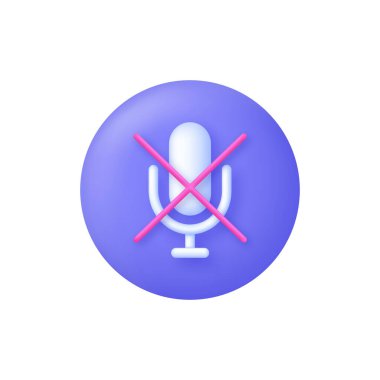 3D mikrofon sesi susturulmuş illüstrasyon. Çizilmiş mikrofon simgesi. Hoparlör yok, ses simgesi yok. İçki yasağı işareti. 3d biçiminde modaya uygun ve modern vektör.