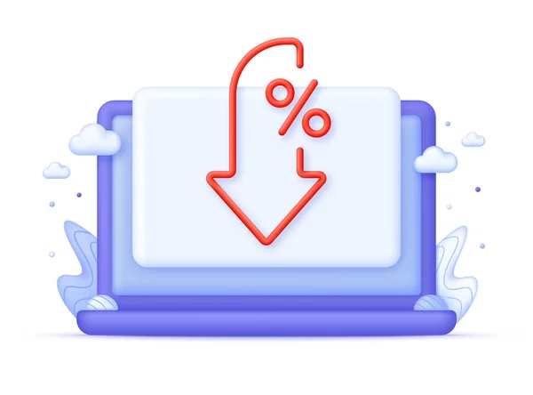 Procent Pijl Pictogram Computer Percentage Met Pijl Naar Beneden Renteverlaging — Stockvector