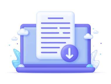 3D dosya indir. Sürükle ve bırak işareti. Dosya indir, belge kavramı. 3d biçiminde modaya uygun ve modern vektör.