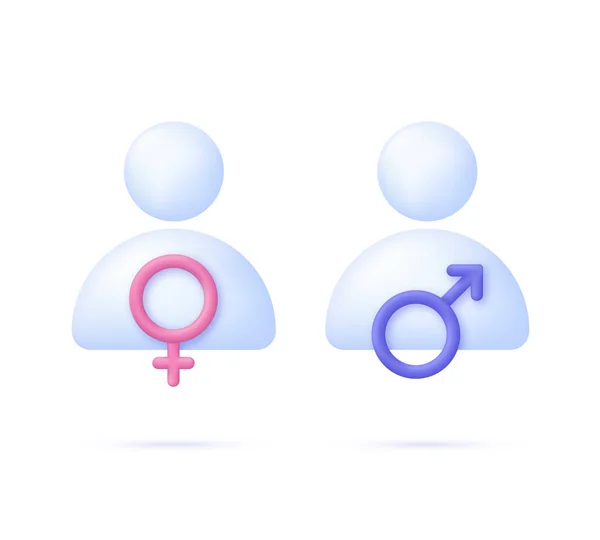 3Dパーソナルとジェンダーアイコン 男性と女性の平等 ジェンダー平等と寛容さ 男女平等というシンボル 3Dスタイルのトレンドとモダンなベクター — ストックベクタ