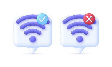 3 boyutlu kablosuz ağ ya da kablosuz görüntü seti. Kötü ve iyi bağlantı konsepti. Kayıp şebeke Wifi. İnternet hatası. Wifi ile yayın alanı. 3d biçiminde modaya uygun ve modern vektör.