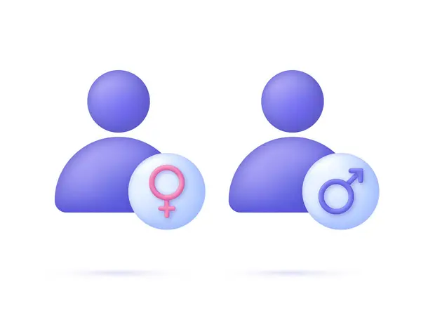 3D人物和性别图标 男女平等 两性平等和容忍 两性平等的象征 3D风格的时髦现代矢量 — 图库矢量图片