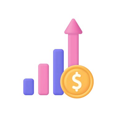Üç boyutlu diyagram ve dolar çizimi. Dolar değeri yükseliyor. Döviz kuru veya mali rapor, ekonomi veya yatırım konsepti. 3d biçiminde modaya uygun ve modern vektör