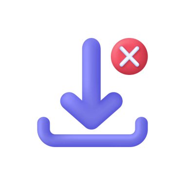 Çapraz işaretli 3B simge indir. Başarısız indirme konsepti. İnternet veri sembolü yükle. Web tasarımı için 3d biçiminde moda ve modern simge.