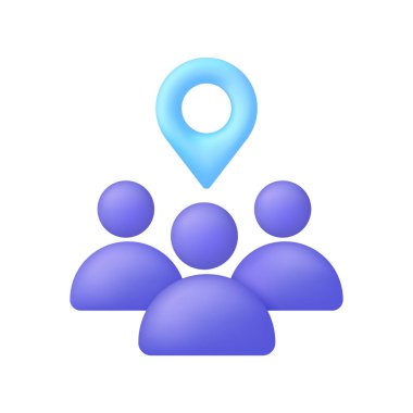 3 boyutlu buluşma yeri illüstrasyonu. Kamu alanı rozeti kavramı. Kalabalık ikonu. 3d biçiminde modaya uygun ve modern vektör.