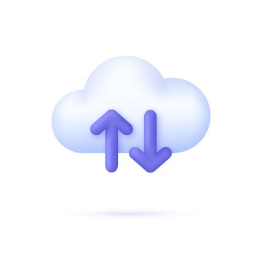 3D 3D Cloud bilgisayar yükleme ve çevrimiçi veri indirme servisi. Veri deposu. Teknoloji konsepti. 3d biçiminde modaya uygun ve modern vektör.