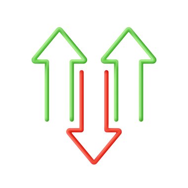 3D yeşil ve kırmızı oklar yukarı ve aşağı gidiyor. Ok ticareti. Fiyat tablosu. Büyüme ve değer değişimi. 3d biçiminde modaya uygun ve modern vektör.