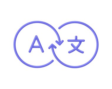 Üç boyutlu çeviri işareti. E-öğrenme ve eğitim, dil kursları konsepti. Sözlük. Çok dilli iletişim. 3d biçiminde modaya uygun ve modern vektör.