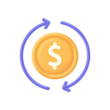 3 boyutlu döviz döviz illüstrasyonu. Para değişimi ya da nakit iade kavramı. Dolar simgesi. Para transferi. 3d biçiminde modaya uygun ve modern vektör.