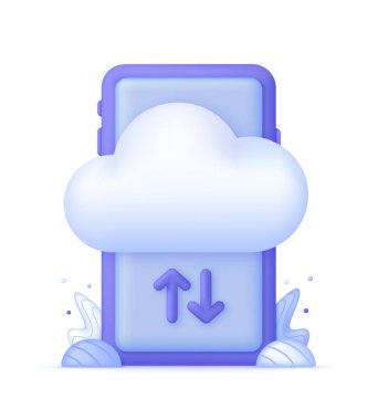 3D Cloud bilgisayar yükleme ve internetten veri indirme hizmeti. Veri deposu. Teknoloji konsepti. 3d biçiminde modaya uygun ve modern vektör.