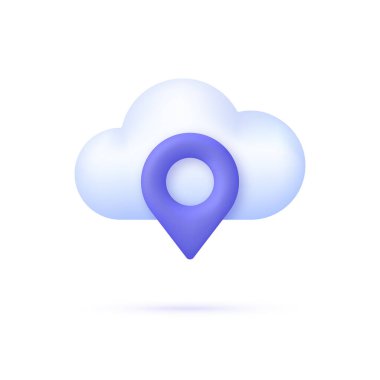 3 boyutlu bulut ve nokta çizgisi simgesi. Bulut hesaplama konumu ana hatlı vektör simgesi. Bulut Haritası. 3d biçiminde modaya uygun ve modern vektör.