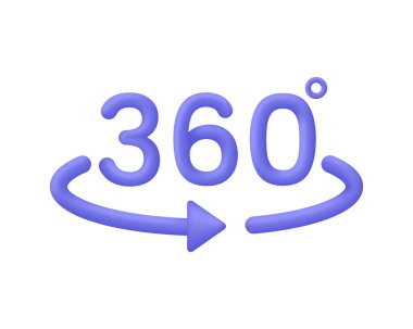 3D 360 simgesi. 360 derecelik bir görüntü sembolü. Panorama ve 360 derece dönüyor. Sanal gerçeklik kavramı. 3d biçiminde modaya uygun ve modern vektör.