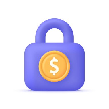 3D Lock dolar para simgesi. Kilitli dolar, engellenmiş para. Banka hesabını bloke et. Güvenlik kavramı. 3B biçiminde modaya uygun ve modern vektör