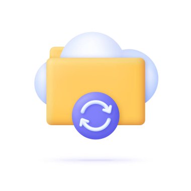 3 boyutlu bulut depolama ikonu. Dijital dosya organizasyon servisi veya veri transferi olan bir uygulama. Senkronize Bulut konsepti. İnternet Arşivi. 3d biçiminde modaya uygun ve modern vektör