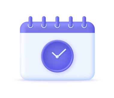 3D Planlama Çizelgesi. Planlama stratejisi ve zaman yönetimi. Saat, saat, son teslim tarihi, tarih sayfası, geri kalan. İş etkinliği ve takvim. 3d biçiminde modaya uygun ve modern vektör