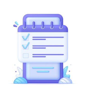 3D takvim ve telefon işaretleri. Planlama konsepti. İş akışı organizasyonu kavramı. 3d biçiminde modaya uygun ve modern vektör