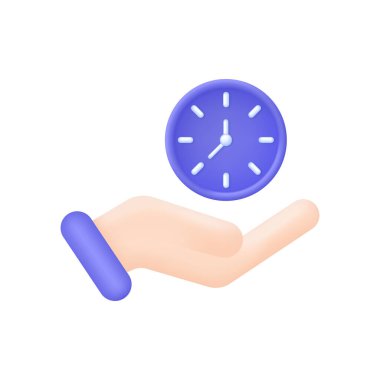 3D Hands holding clock icon. Self organization, Time management, time set, timing, day planning concept. Trendy and modern vector in 3D style clipart