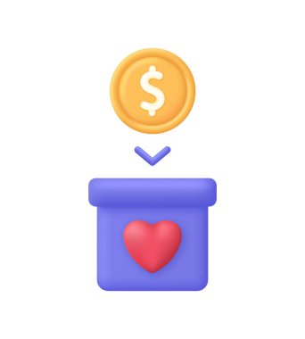 Üç boyutlu bağış konsepti. İnsanlar çevrimiçi hayır kurumlarına para bağışlıyor. Para vererek bağış yap. 3d biçiminde modaya uygun ve modern vektör.